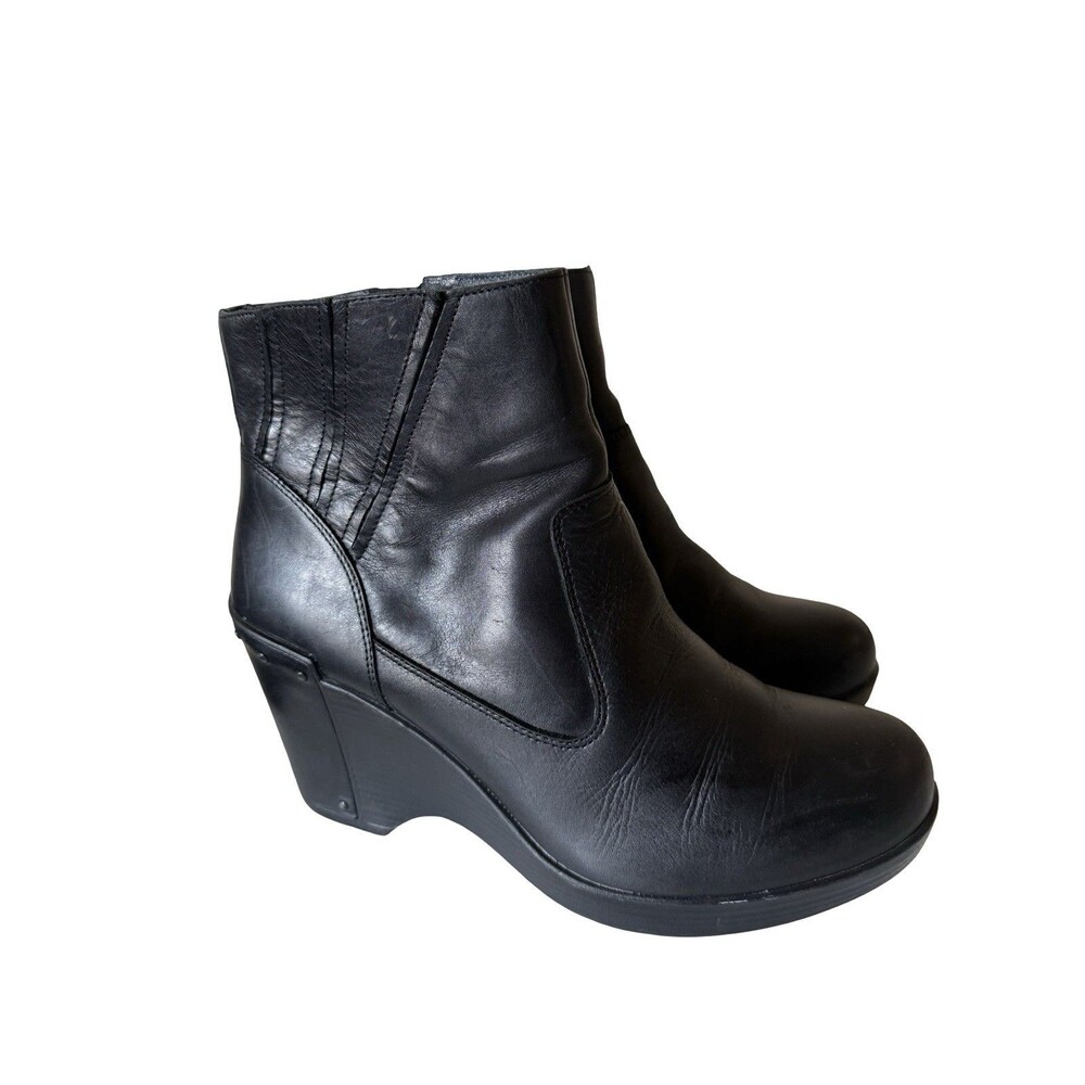 Dansko Faith  Black Leather Ankle Wedge Boots Women's Size 38 US 7.5 - 8